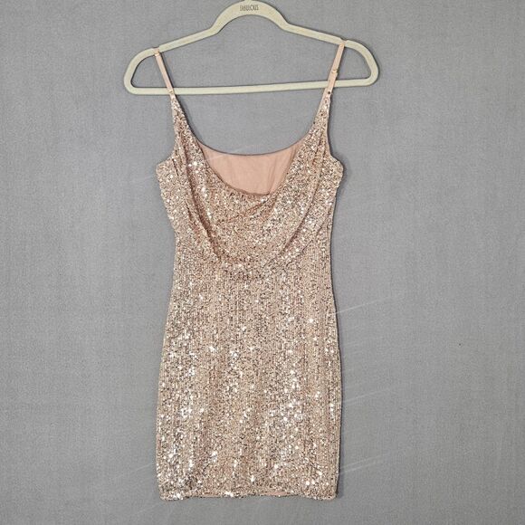 New Privy Casino Dress Glam Mesh Sequin Size Small $89 Back Drape Soft Pink - Picture 4 of 8